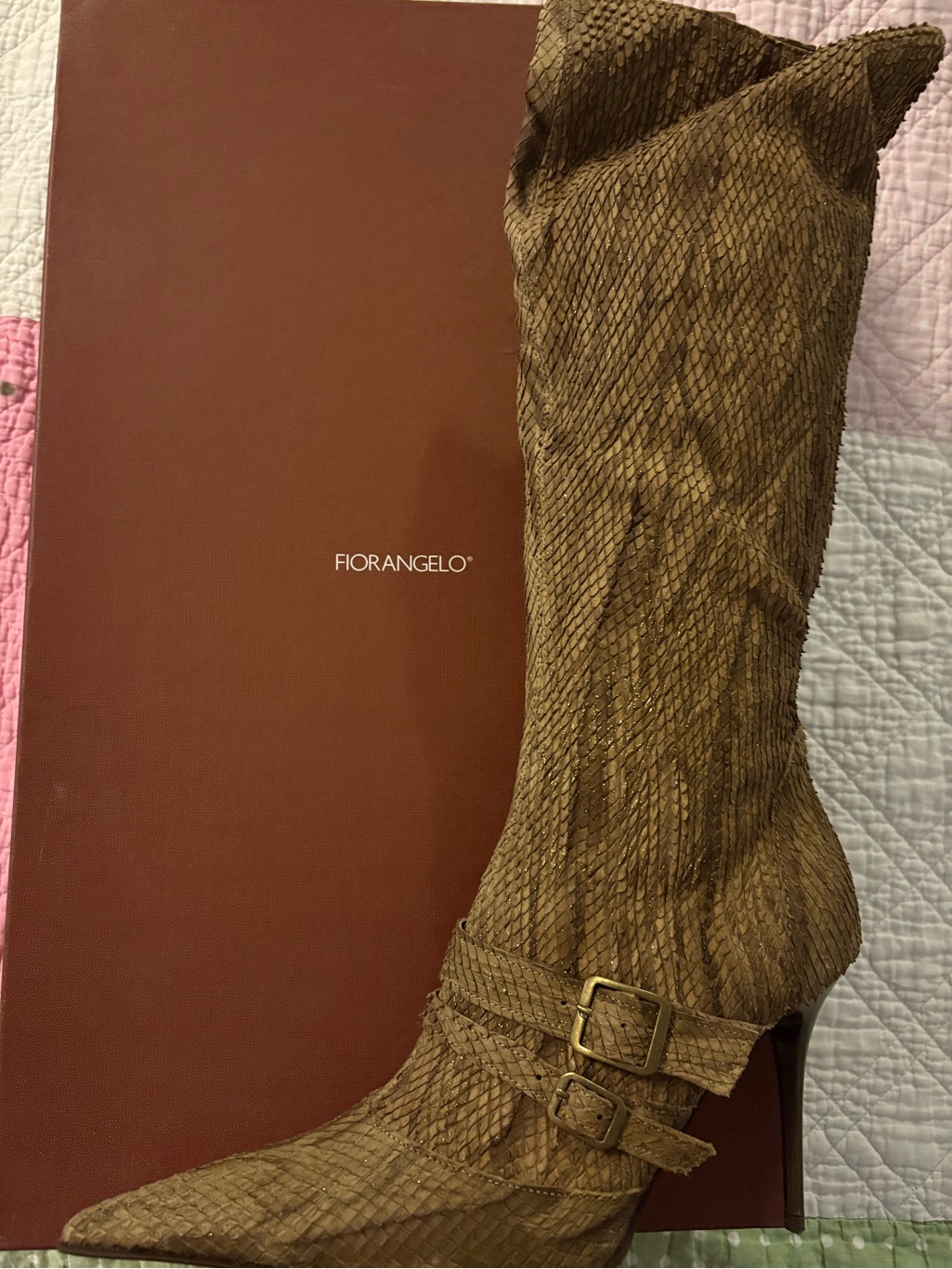 Salvatore Ferragamo Brown Textured Knee-High Buckle Heeled Boots